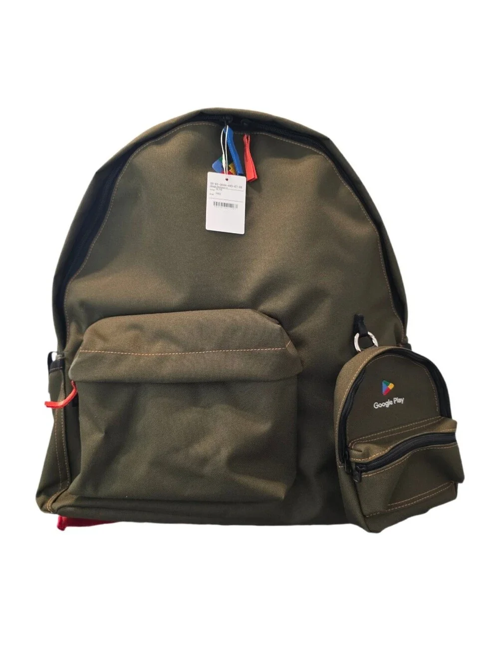 Google Play Beams Design Olive Green Backpack with Mini Google Play Pouch - NWT